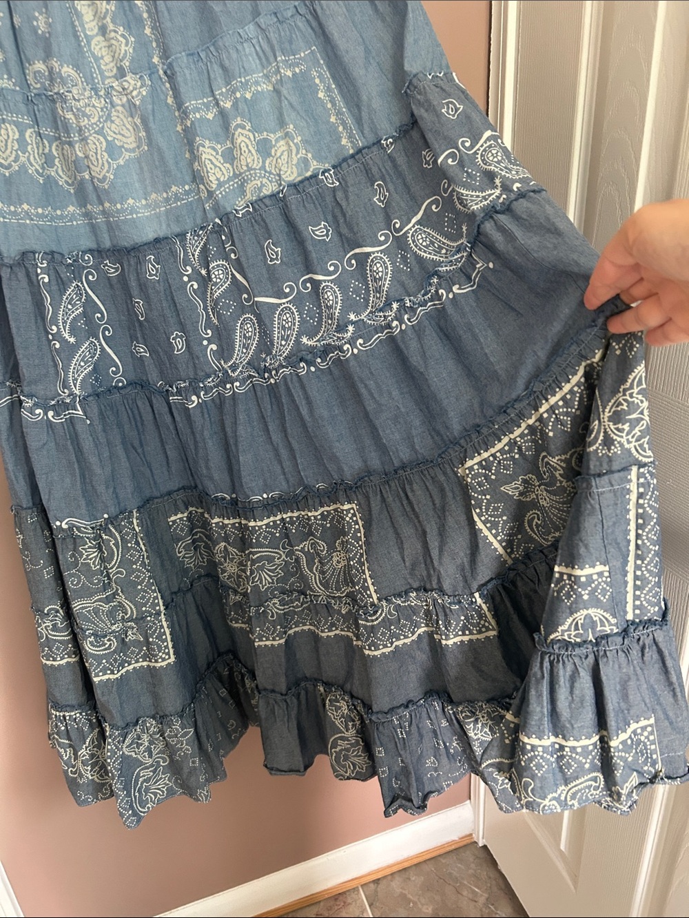 Denim & Supply Ralph Lauren Blue Bandana Print Tiered Western Maxi Skirt Size S - Picture 11 of 11